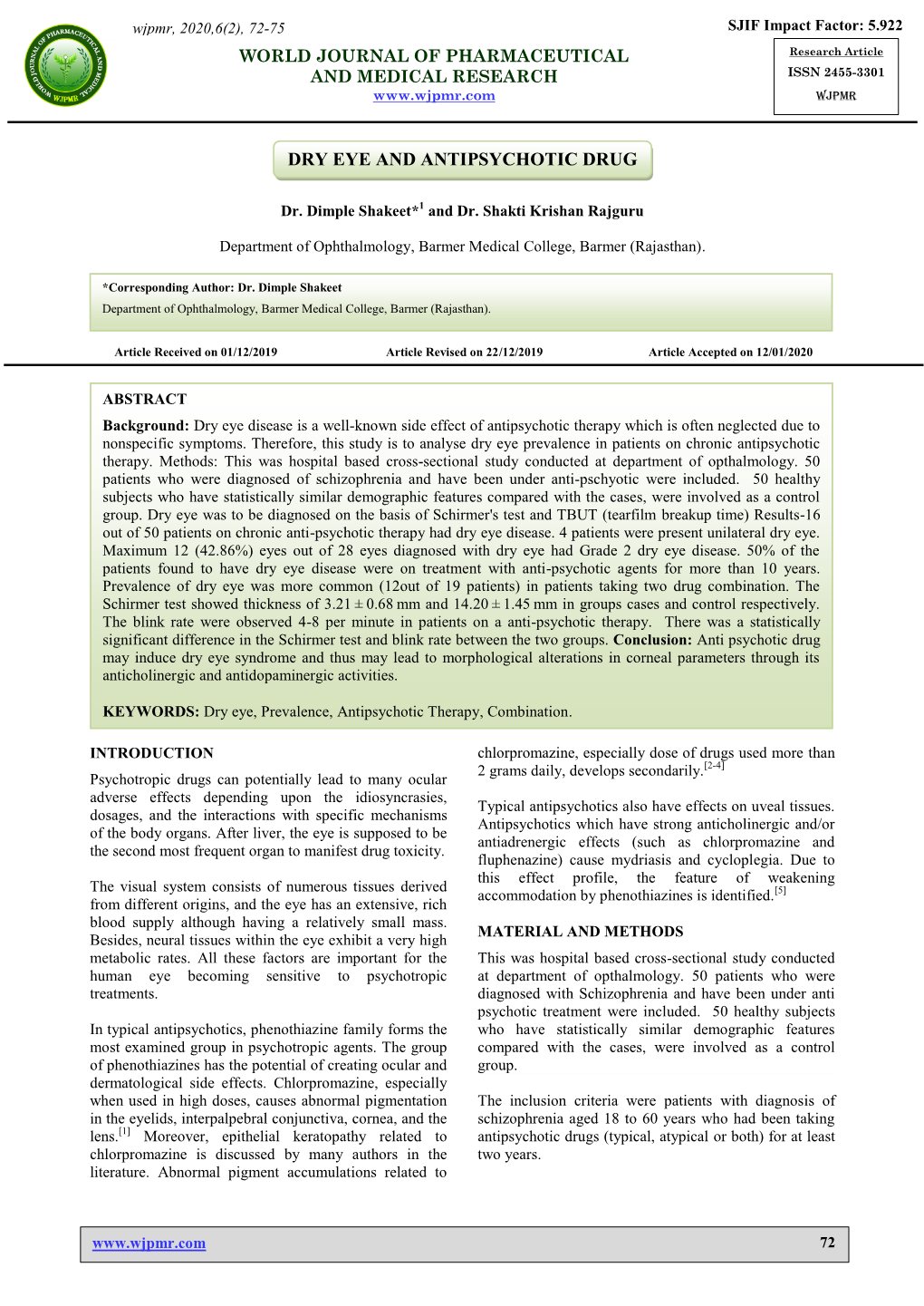 Dry Eye and Antipsychotic Drug