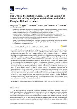 The Optical Properties of Aerosols at the Summit of Mount Tai in May and June and the Retrieval of the Complex Refractive Index