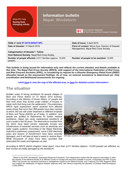 The Situation Information Bulletin Nepal: Windstorm