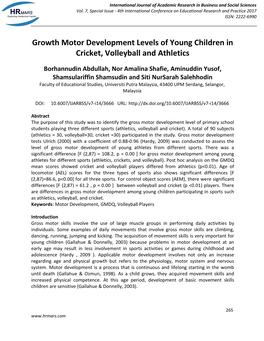 Growth Motor Development Levels of Young Children in Cricket, Volleyball and Athletics