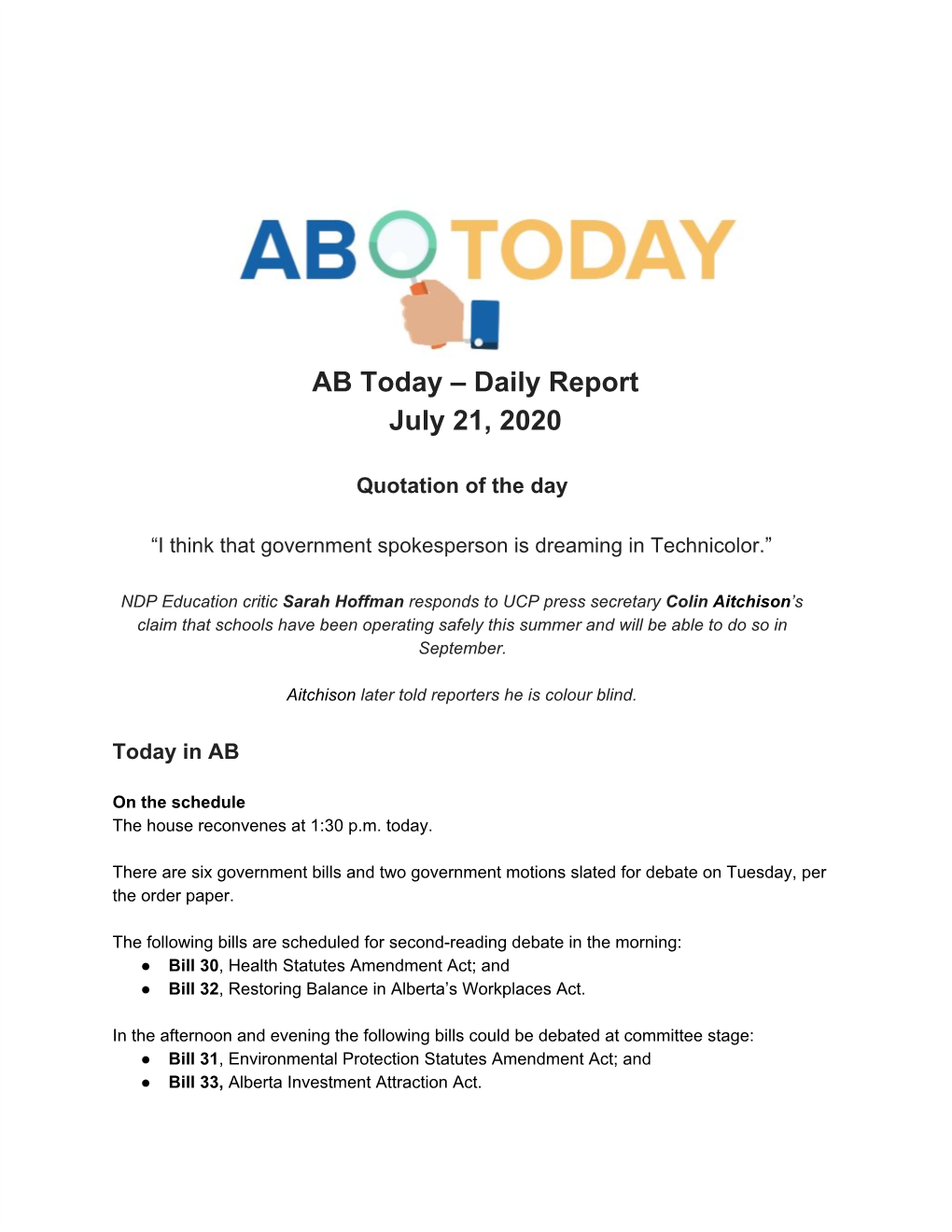 AB Today – Daily Report July 21, 2020