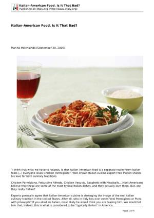 Italian-American Food. Is It That Bad? Published on Iitaly.Org (