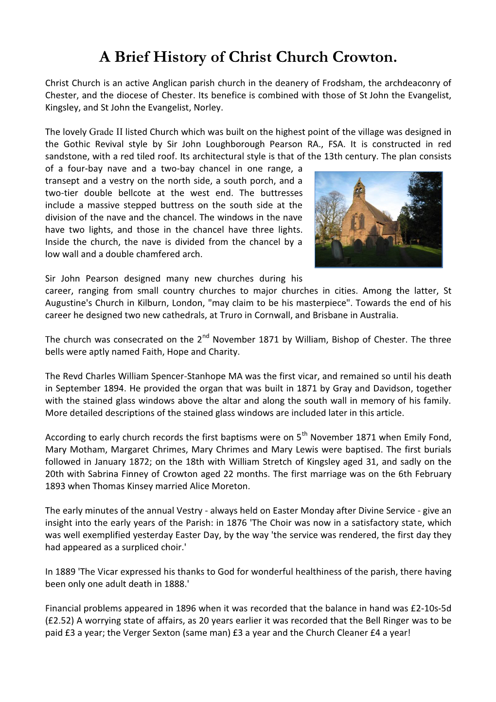 A Brief History of Christ Church Crowton
