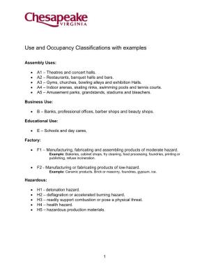 Use and Occupancy Classifications with Examples