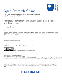 Planetary Protection in the New Space Era: Science and Governance Journal Item
