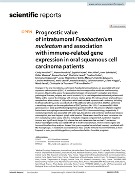 Prognostic Value of Intratumoral Fusobacterium Nucleatum