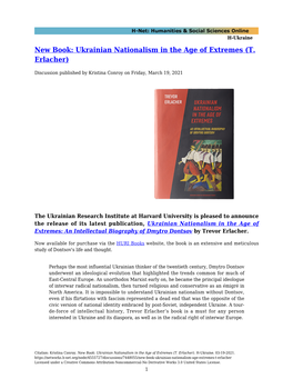 Ukrainian Nationalism in the Age of Extremes (T