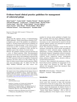 Evidence-Based Clinical Practice Guidelines for Management of Colorectal Polyps