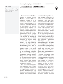 Lestaurtinib As a FLT3 Inhibitor Xdepartment of Haematology, School of Medicine, Cardiff University, UK