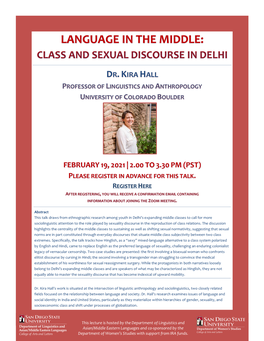 Language in the Middle: Class and Sexual Discourse in Delhi
