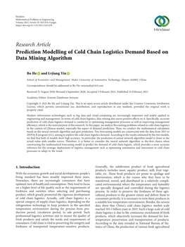 Prediction Modelling of Cold Chain Logistics Demand Based on Data Mining Algorithm