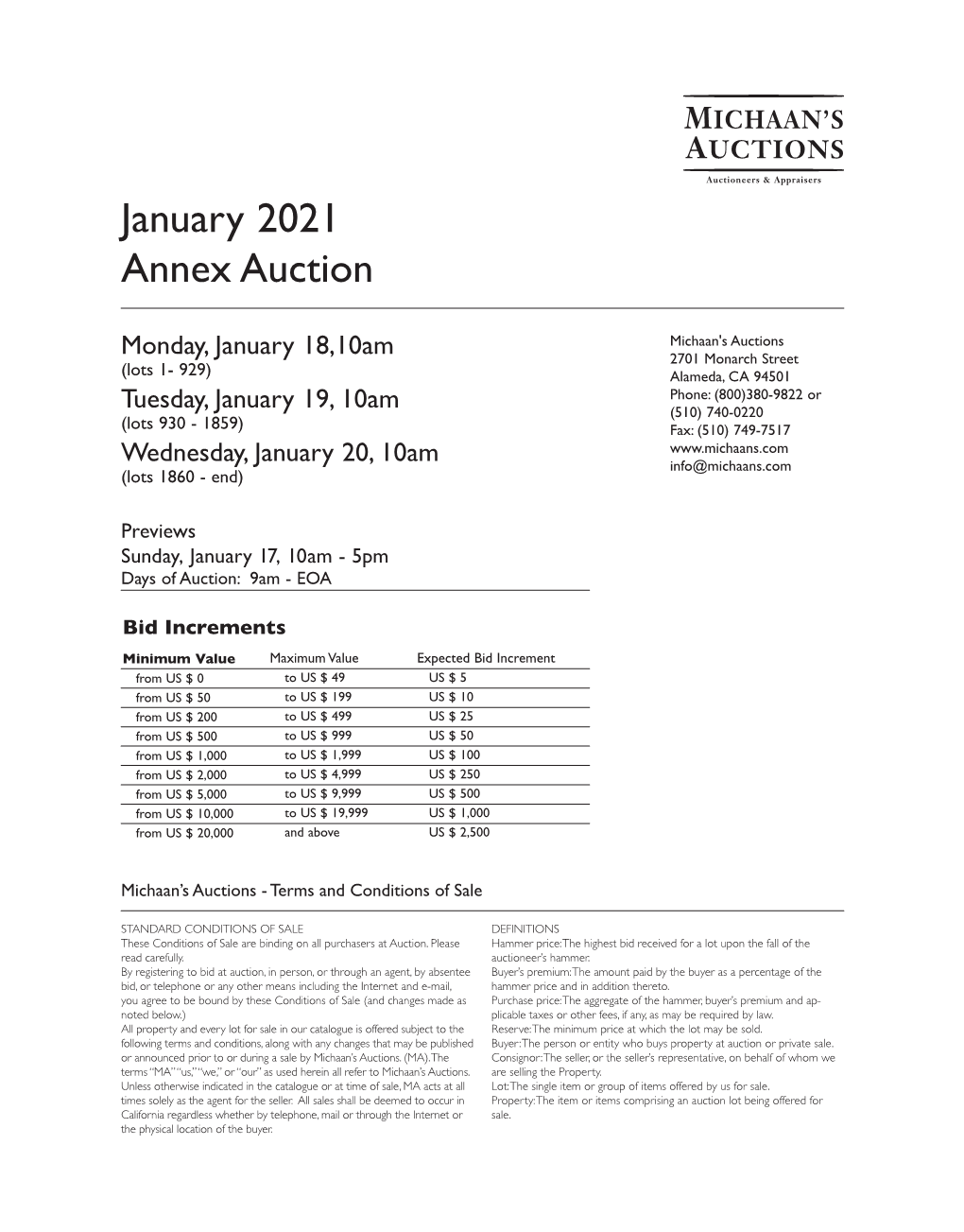 January 2021 Annex Auction