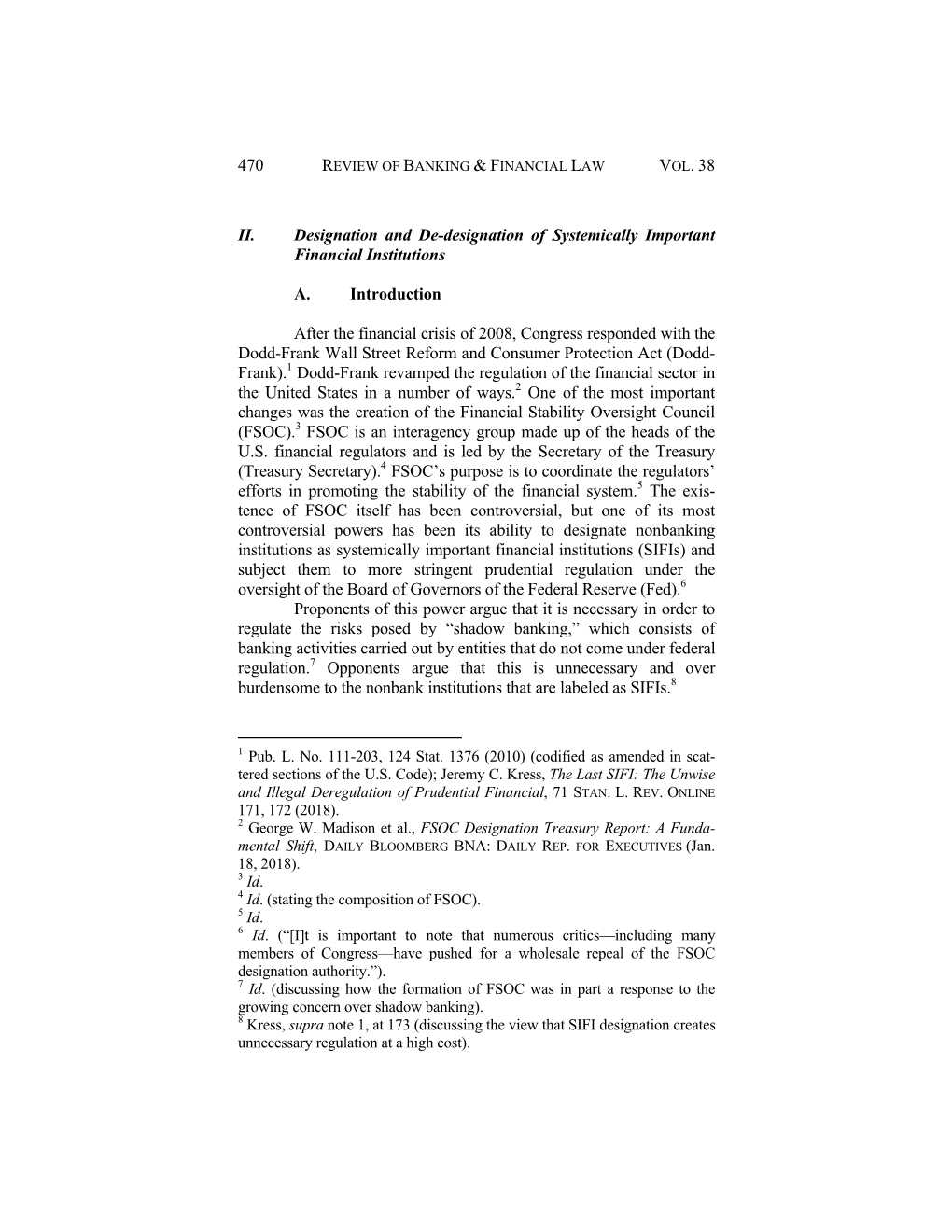 Designation and De-Designation of Systemically Important Financial Institutions