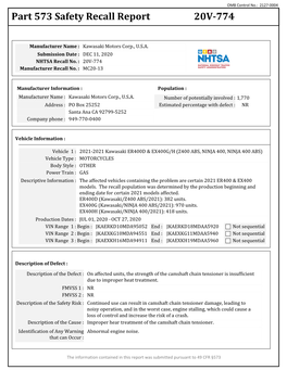 Part 573 Safety Recall Report 20V-774