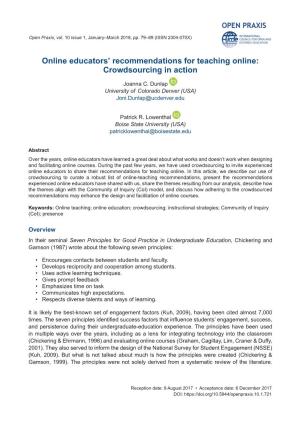 Online Educators' Recommendations for Teaching Online: Crowdsourcing