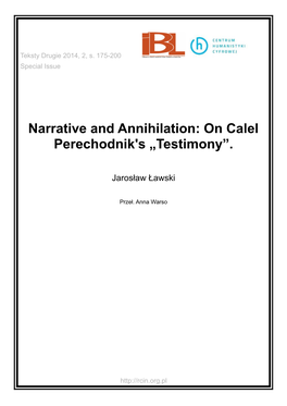 On Calel Perechodnik's „Testimony”