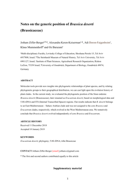 Notes on the Generic Position of Brassica Deserti (Brassicaceae)