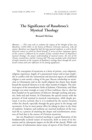 The Significance of Ruusbroec's Mystical Theology