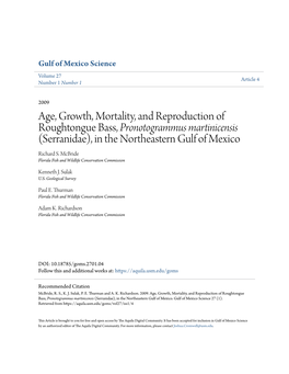 Pronotogrammus Martinicensis (Serranidae), in the Northeastern Gulf of Mexico Richard S