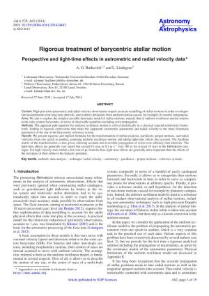 Rigorous Treatment of Barycentric Stellar Motion Perspective and Light-Time Effects in Astrometric and Radial Velocity Data
