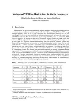 Variegated VC Rime Restrictions in Sinitic Languages*