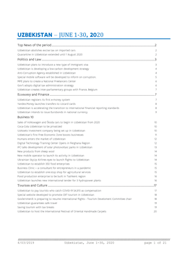 Uzbekistan – June 1-30, 2020
