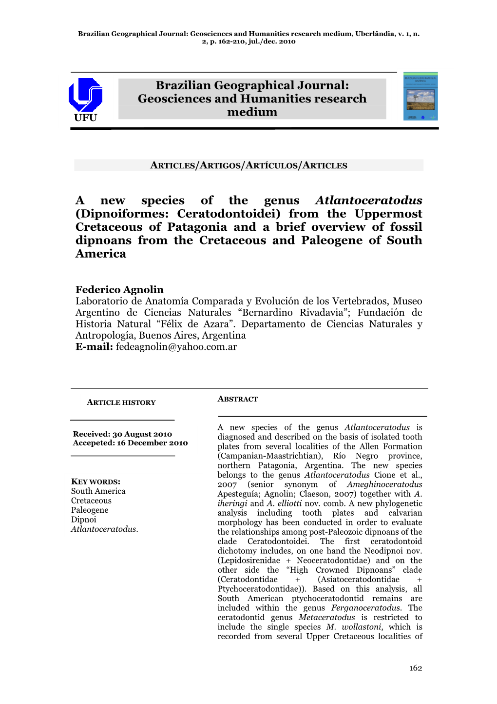 A New Species of the Genus Atlantoceratodus