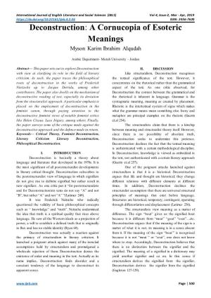 Deconstruction: a Cornucopia of Esoteric Meanings Myson Karim Ibrahim Alqudah