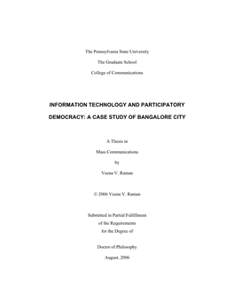 A Case Study of Bangalore City