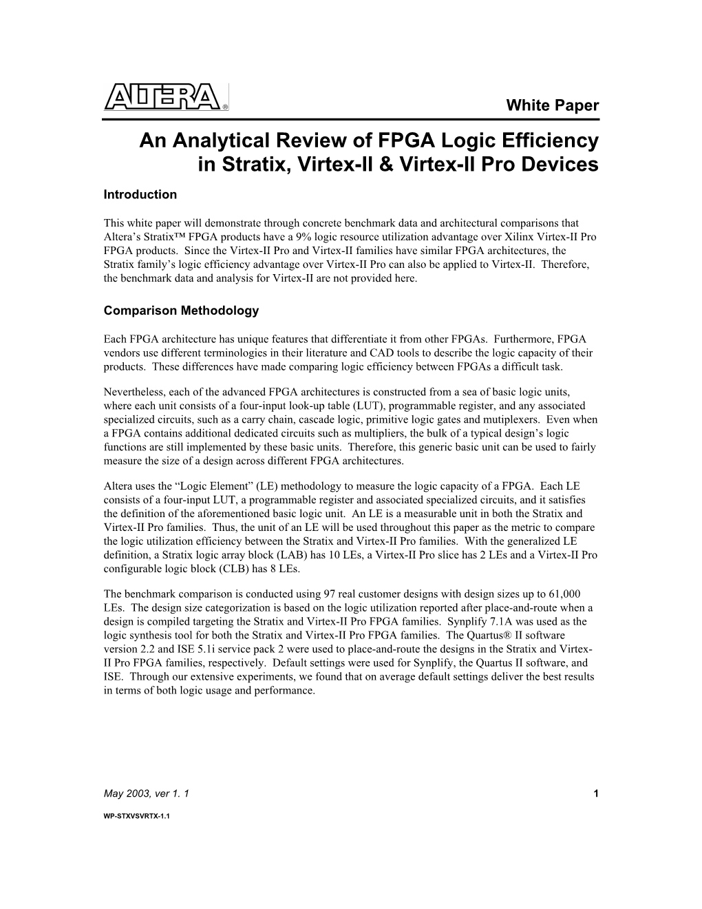 Logic Efficiency in Stratix, Virtex-II & Virtex-II Pro Devices.Pdf