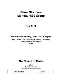 Show Stoppers Monday 4:30 Group SCRIPT