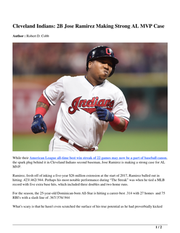 Cleveland Indians: 2B Jose Ramirez Making Strong AL MVP Case