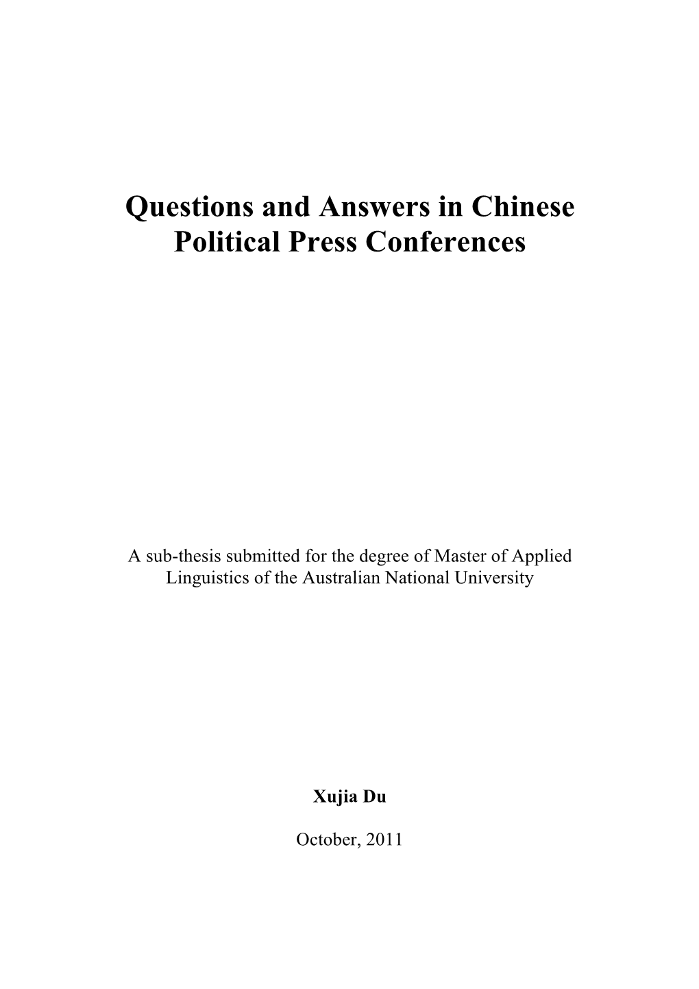 Questions and Answers in Chinese Political Press Conferences