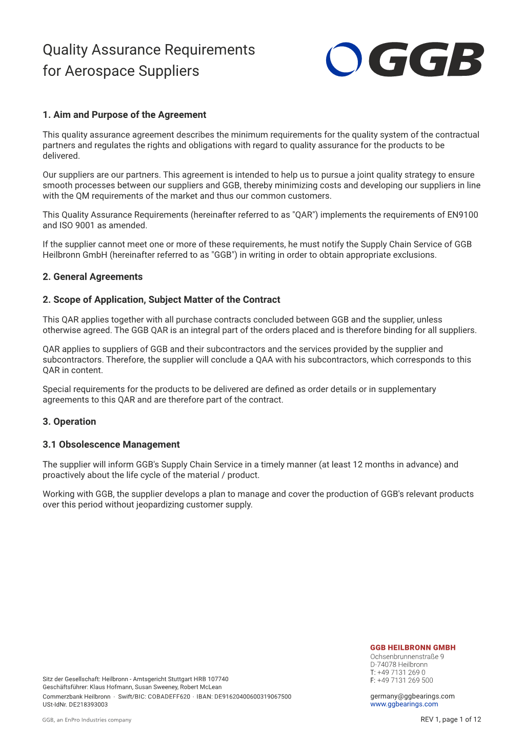 Quality Assurance Requirements for Aerospace Suppliers