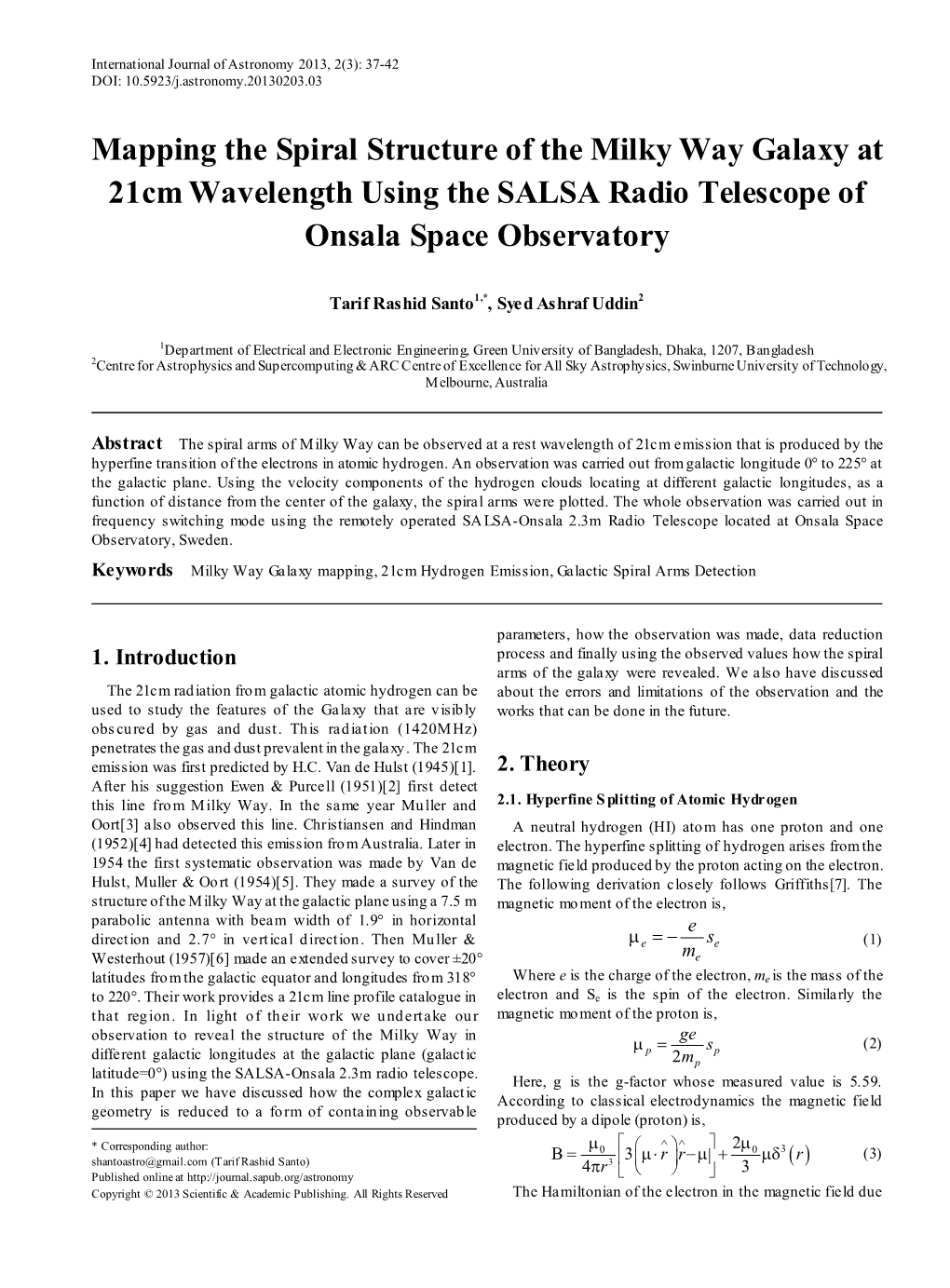 Milky Way Galaxy Mapping, 21Cm Hydrogen Emission, Galactic Spiral Arms Detection