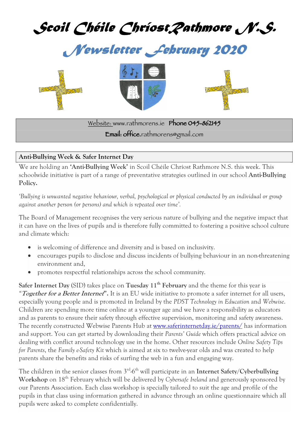 Scoil Chéile Chríostrathmore N.S. Newsletter February 2020