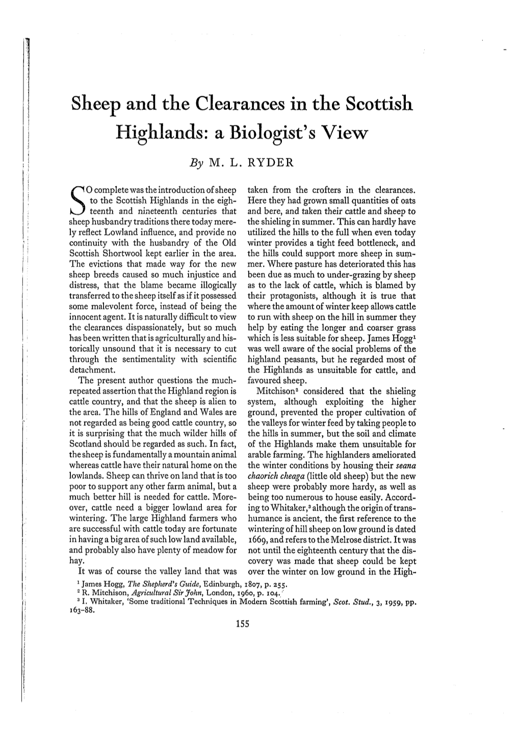 Sheep and the Clearances in the Scottish Highlands: a Biologist's View