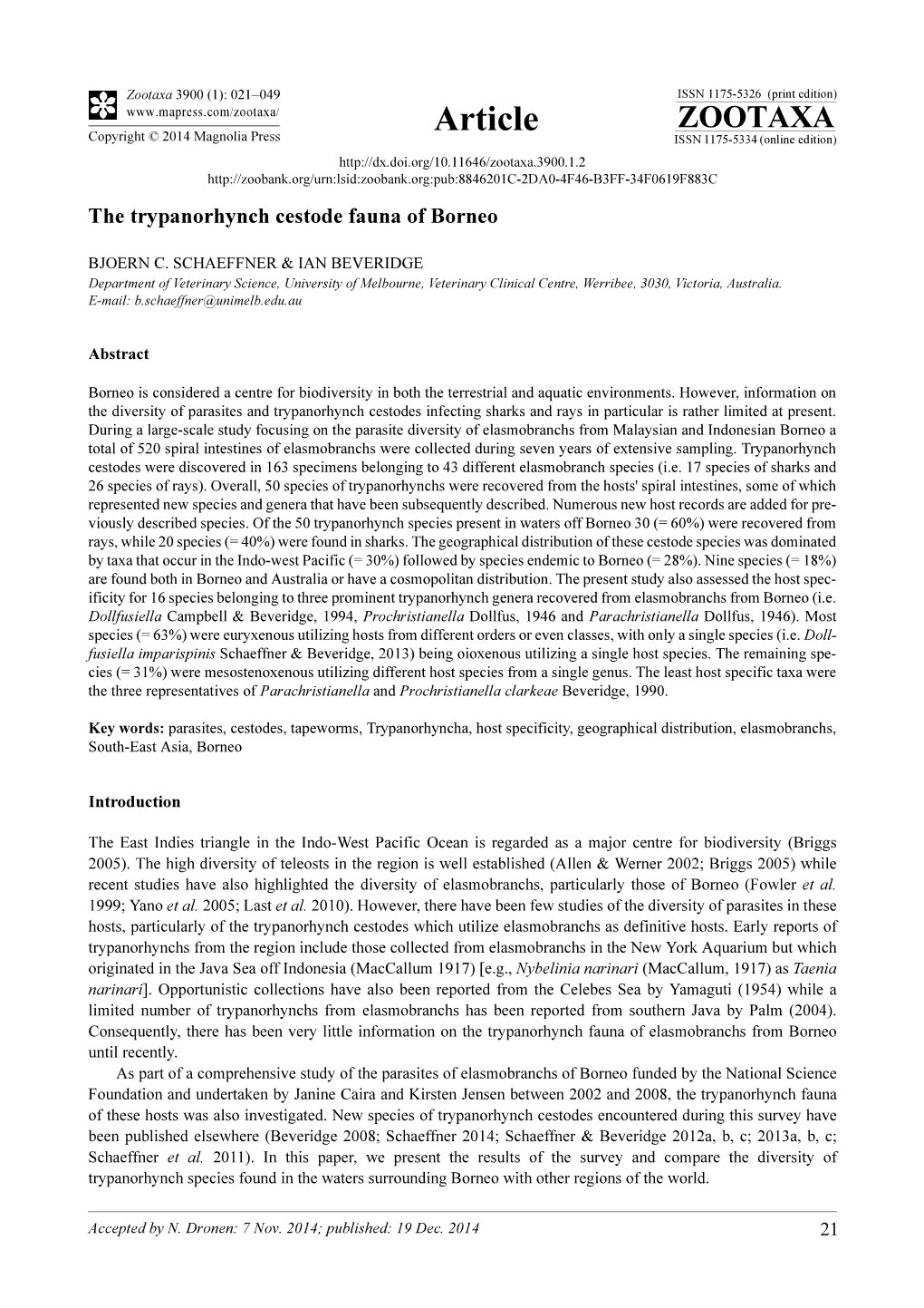 The Trypanorhynch Cestode Fauna of Borneo