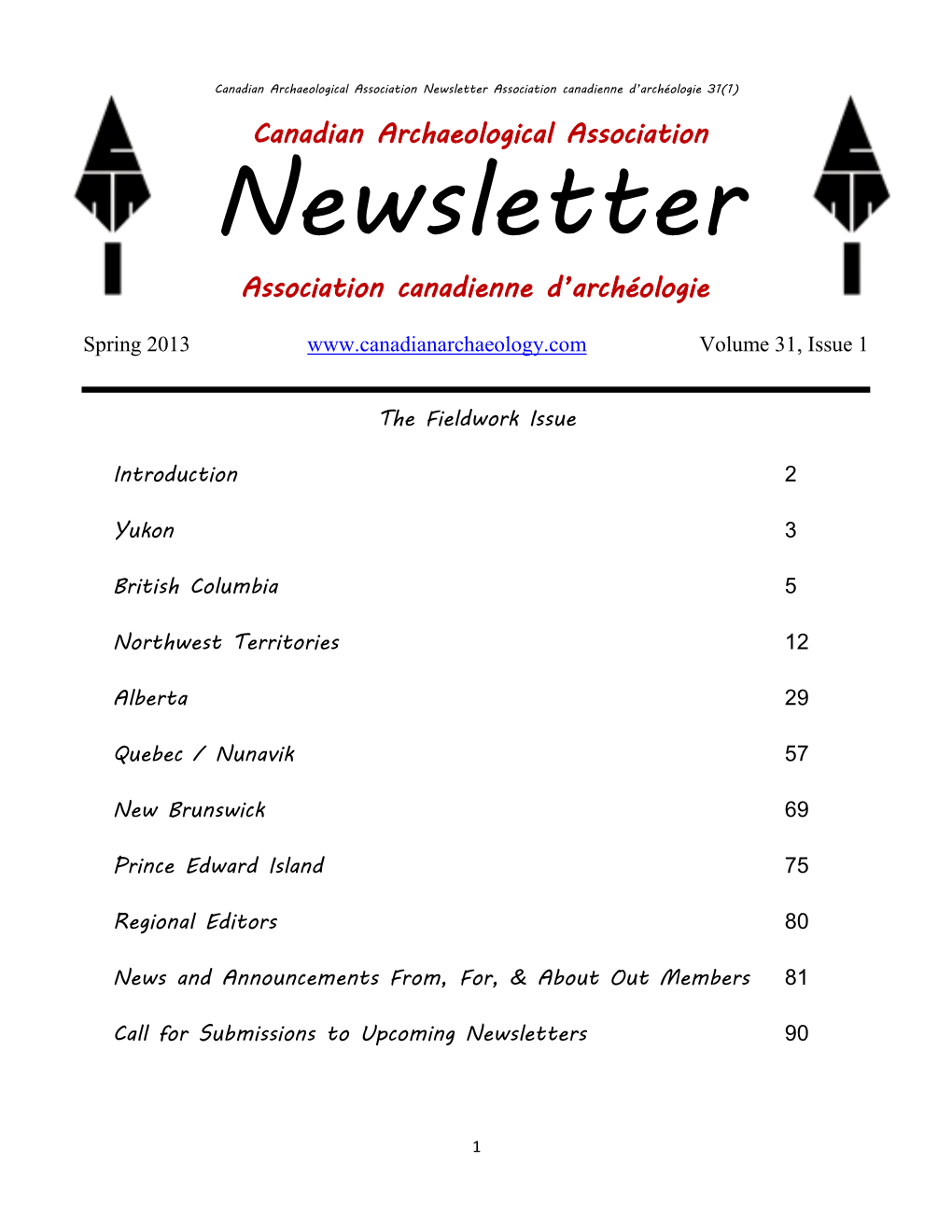 Newsletter Association Canadienne D’Archéologie 31(1)