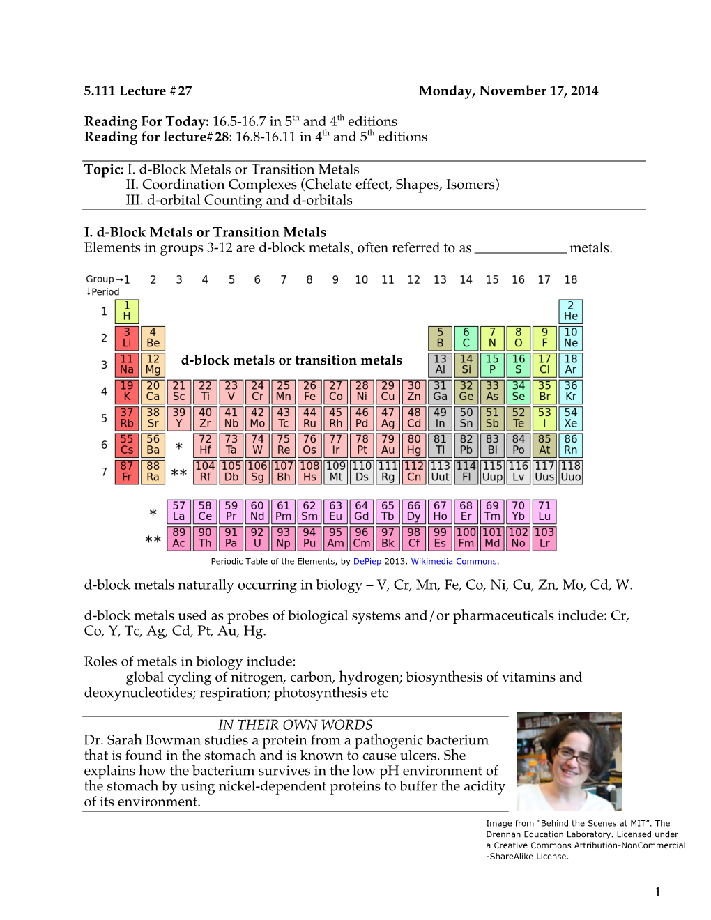 Lecture 27: Introduction to Transition Metals