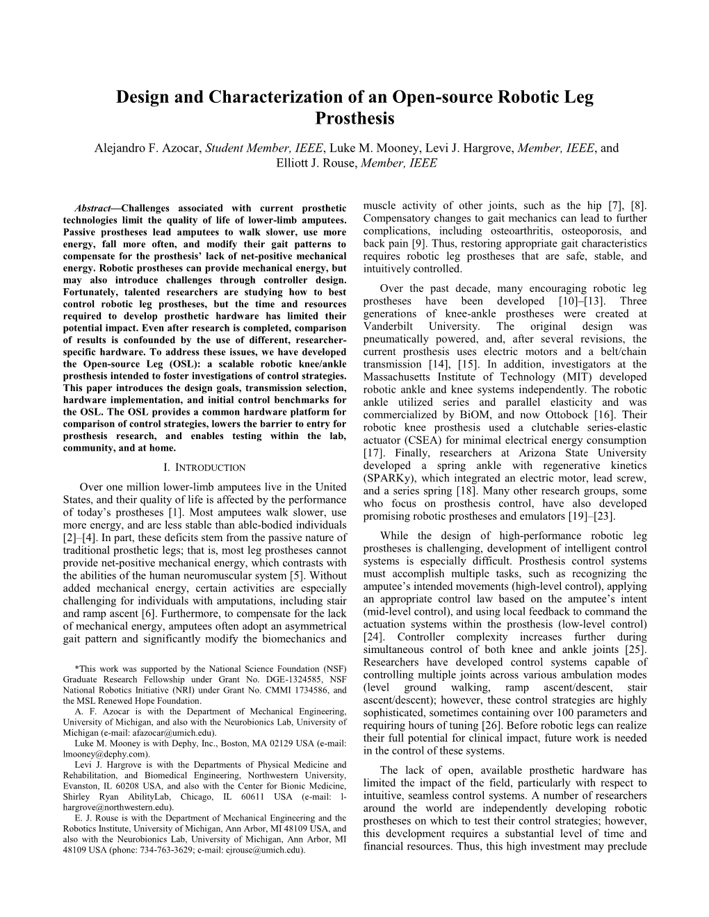 Design and Characterization of an Open-Source Robotic Leg Prosthesis