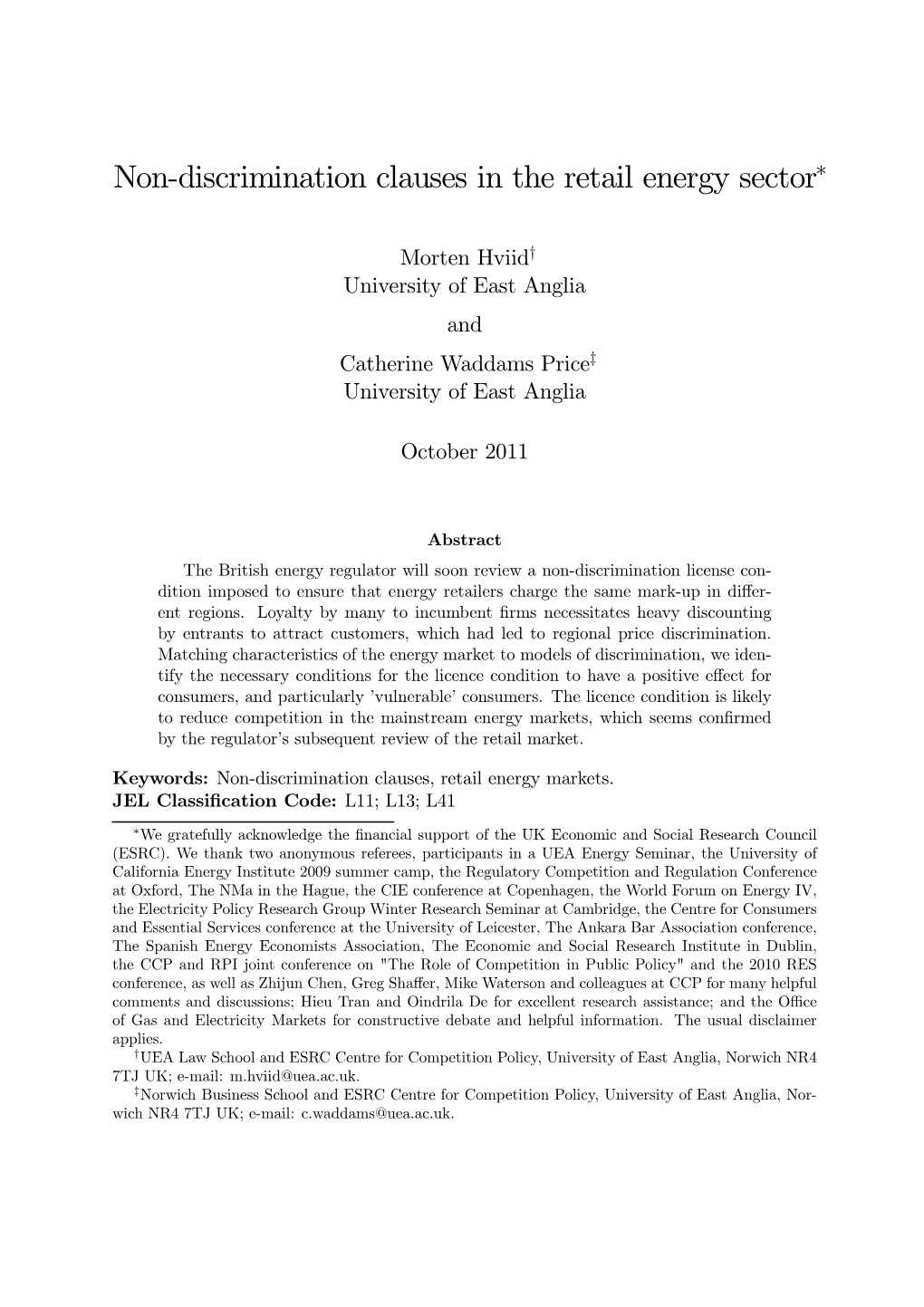 Non-Discrimination Clauses in the Retail Energy Sector∗