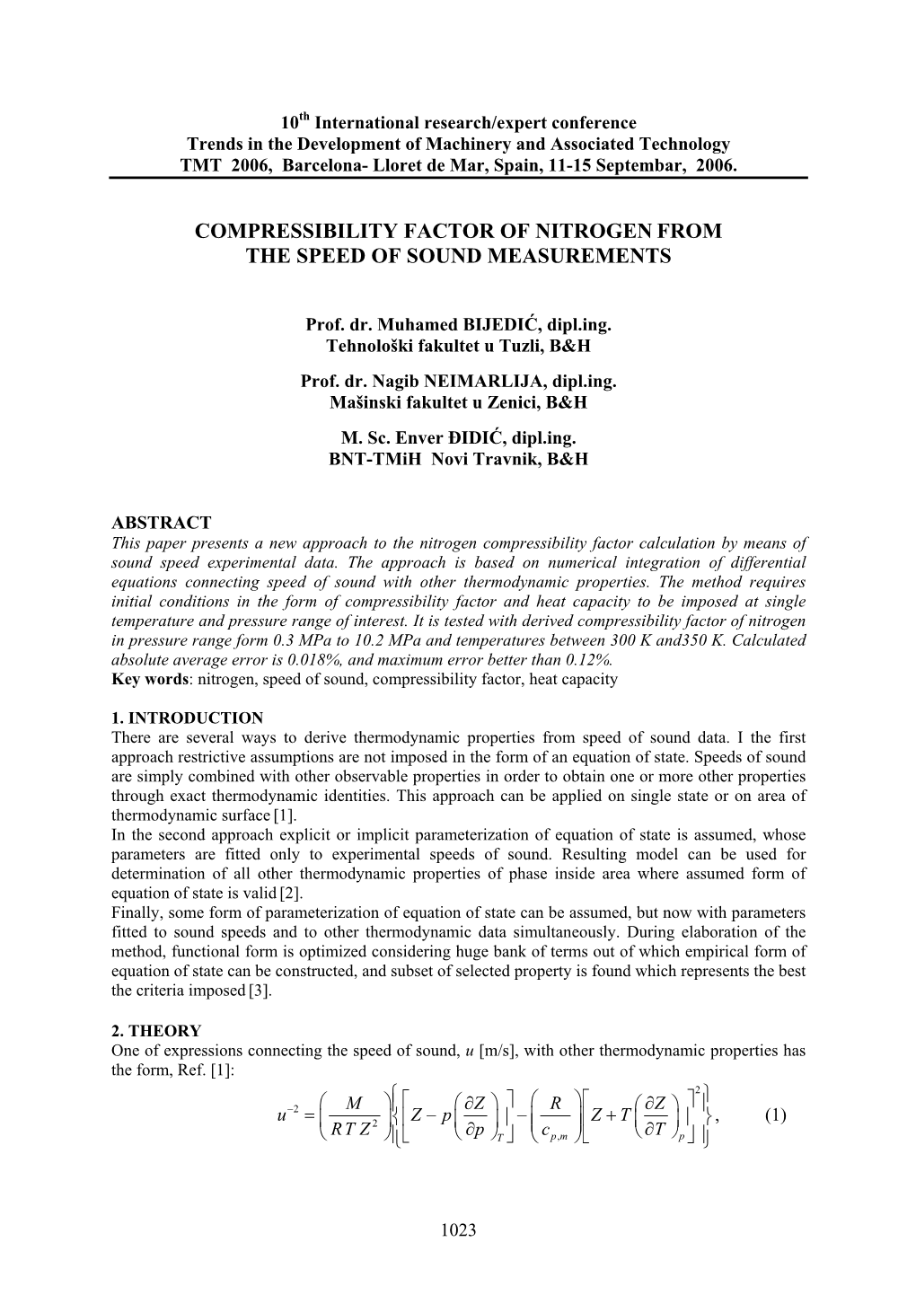 Compressibility Factor of Nitrogen from the Speed of Sound Measurements