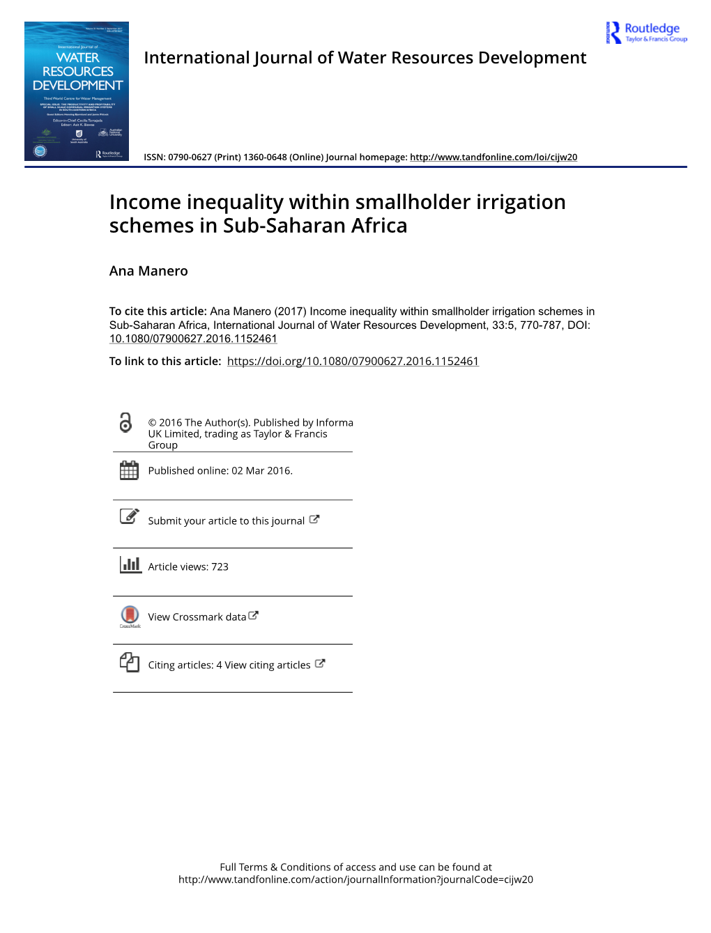 Income Inequality Within Smallholder Irrigation Schemes in Sub-Saharan Africa