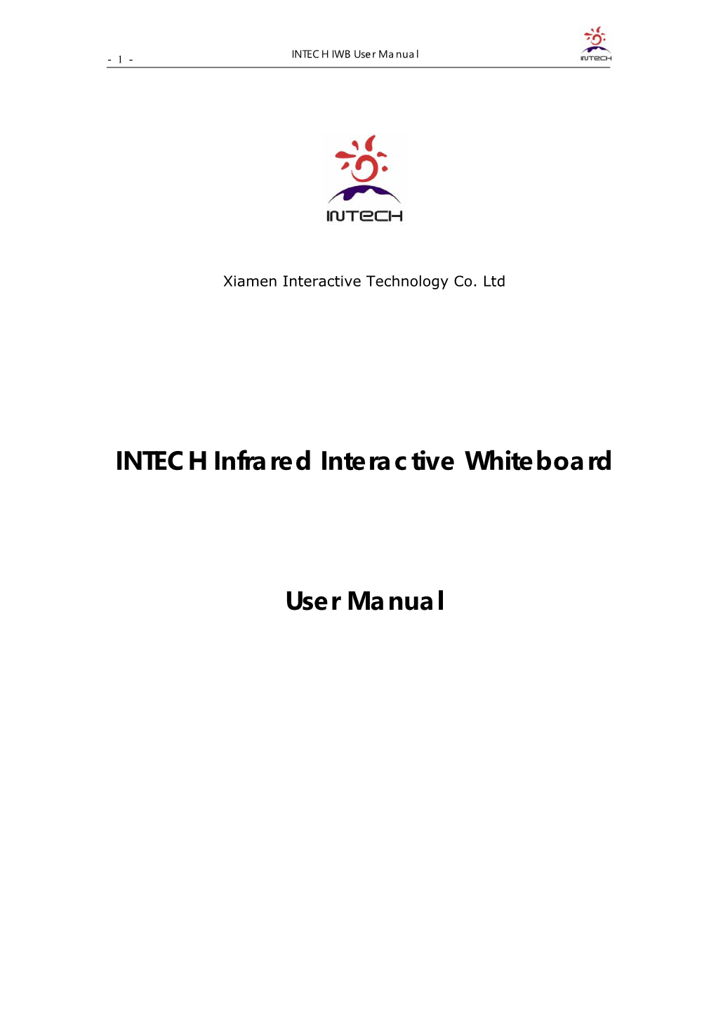 INTECH Infrared Interactive Whiteboard User Manual