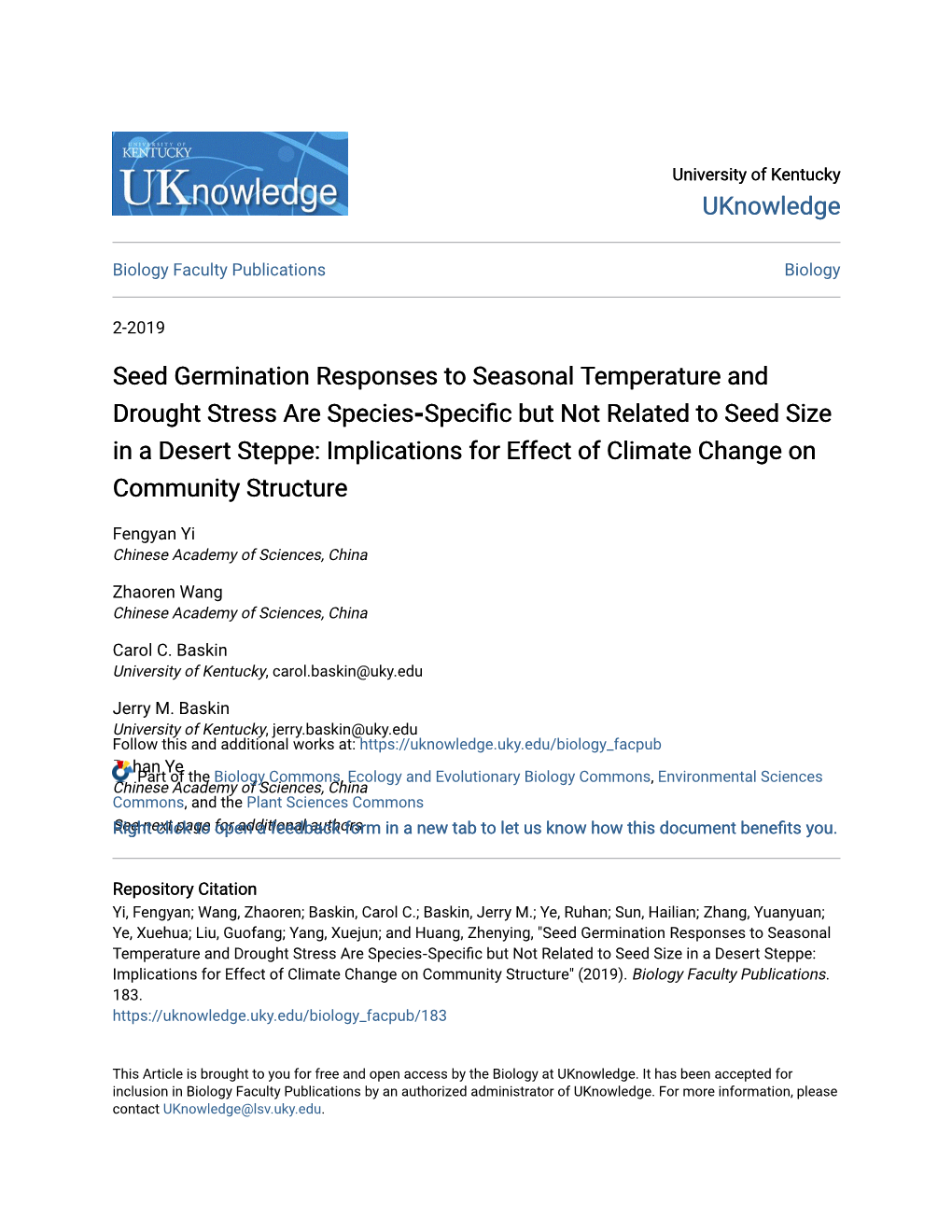 Seed Germination Responses to Seasonal Temperature And
