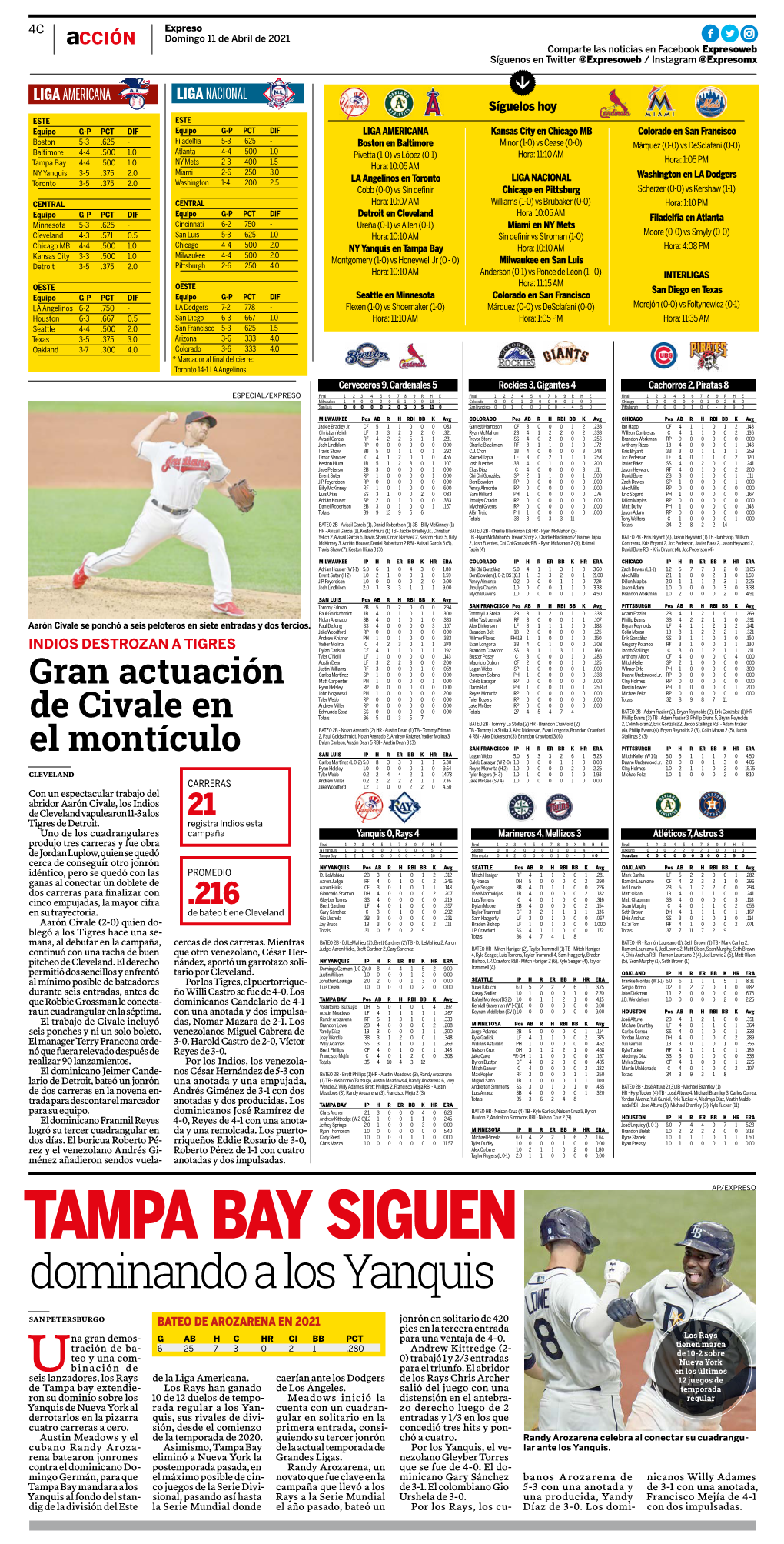 TAMPA BAY SIGUEN AP/EXPRESO Dominando a Los Yanquis