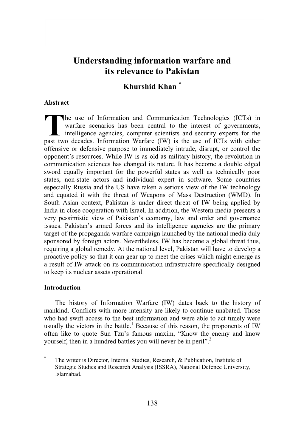 Understanding Information Warfare and Its Relevance to Pakistan