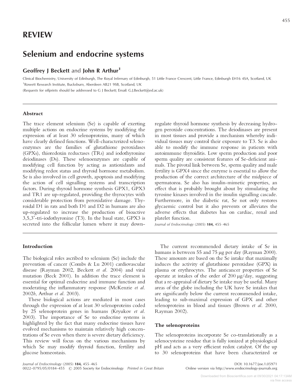 REVIEW Selenium and Endocrine Systems