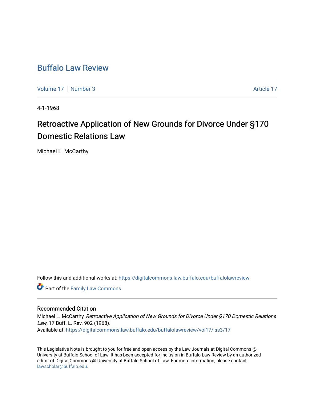 Retroactive Application of New Grounds for Divorce Under Â§170